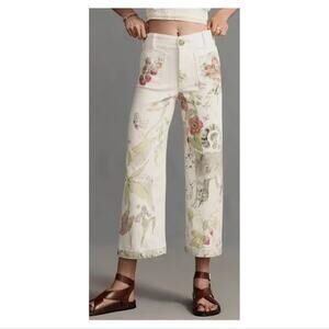 Anthropologie Maeve Jeans 24 Petite NWT Colette Cropped Wide Leg Swan Gossip